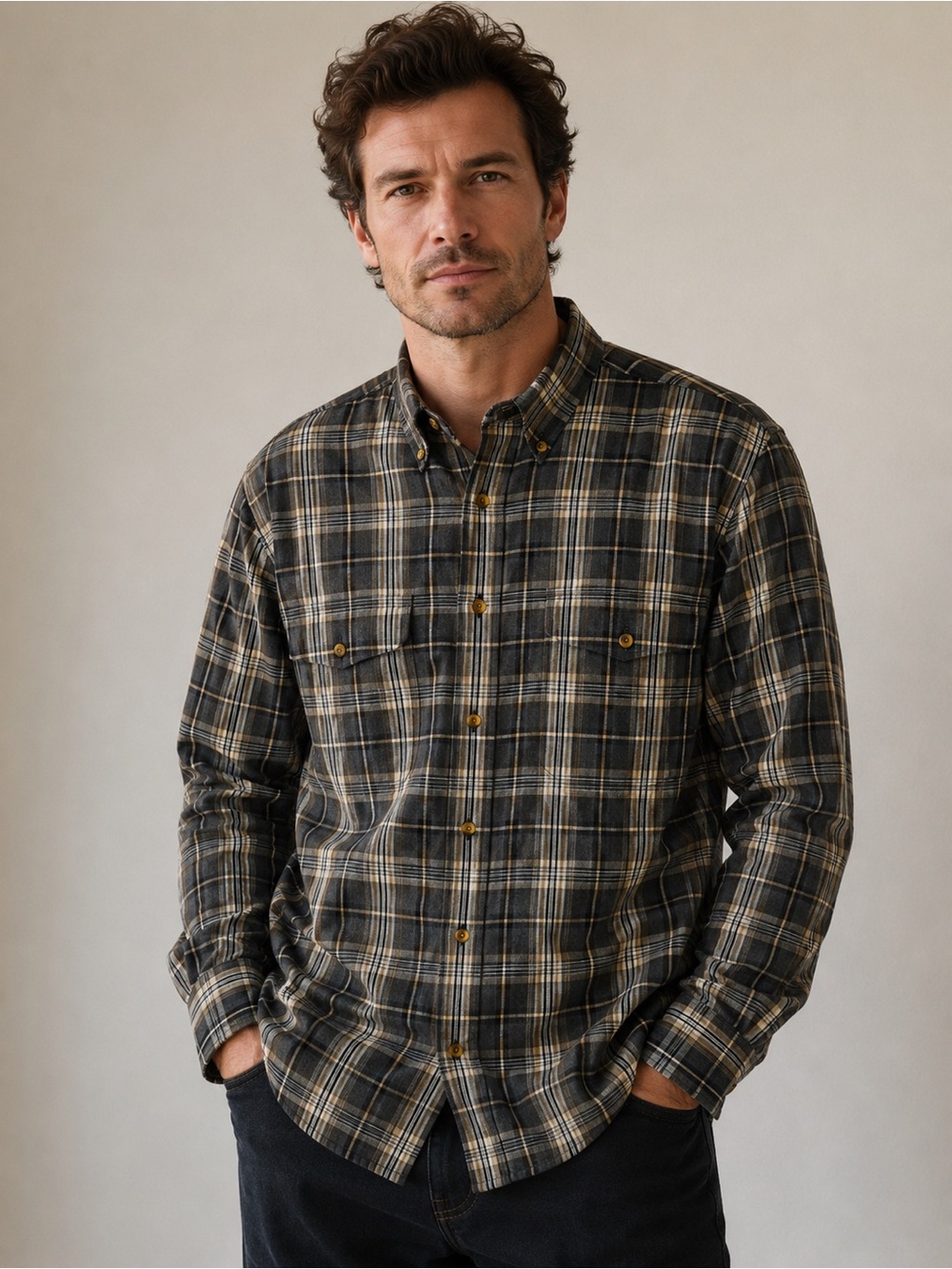 Khaki’s by Arrow Men’s Plaid Button-Down Shirt Medium